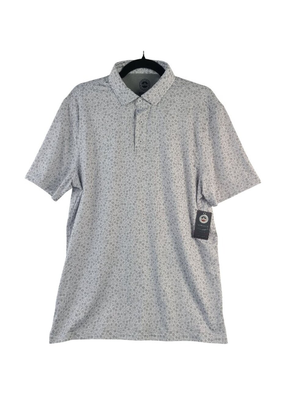 NEW Flag & Anthem Madeflex Light Grey Floral Polo Shirt Sz M Short Sleeve